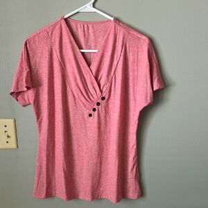 Women’s Pink V-Neck Button Detail Top